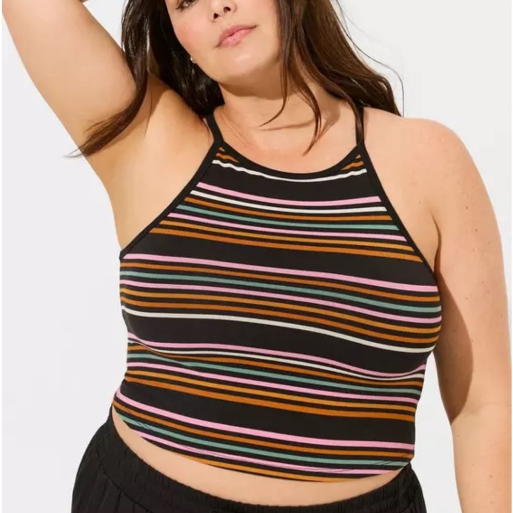 Torrid Foxy High Neck Crop Top Rainbow Stripe 3X NWT